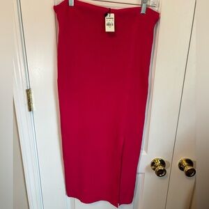 Express Ribbed Knit Midi Skirt Hot Pink Bodycon NWT Size M